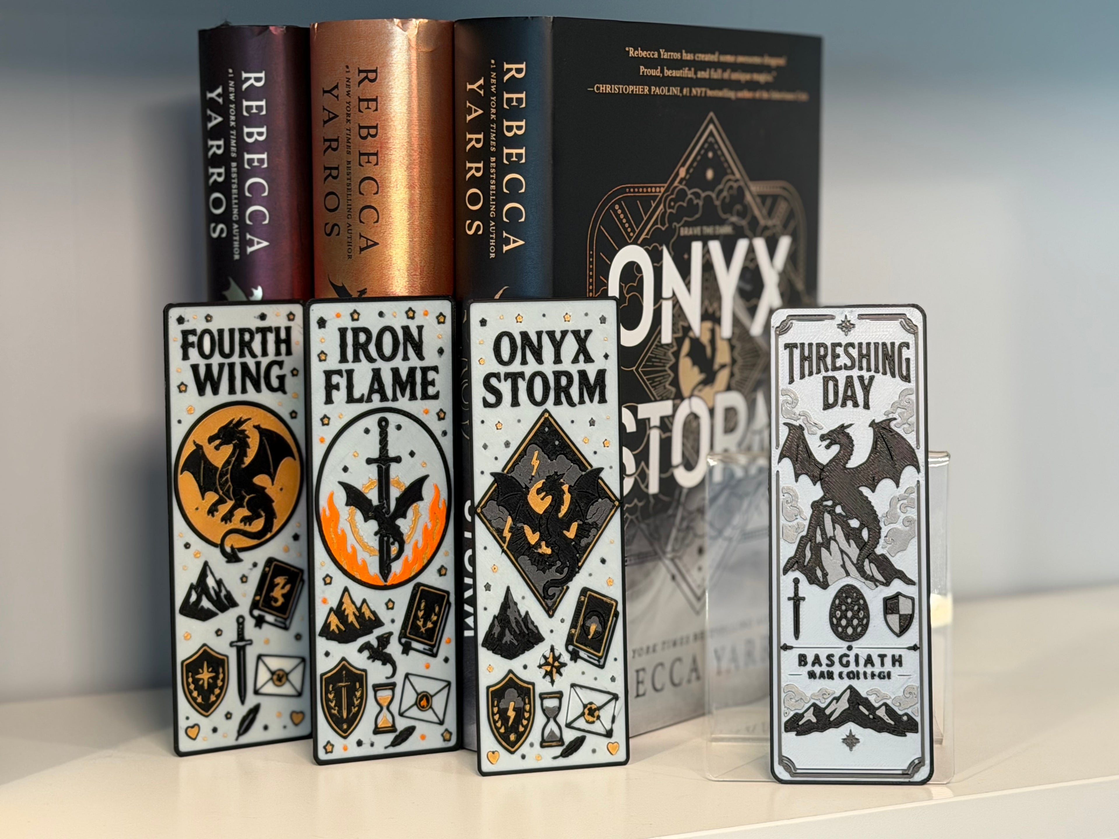 Empyrean Bookmark Set | Fourth Wing, Iron Flame, Onyx Storm & Threshing Day | 4 Piece 3D Printed Bookmark Collection