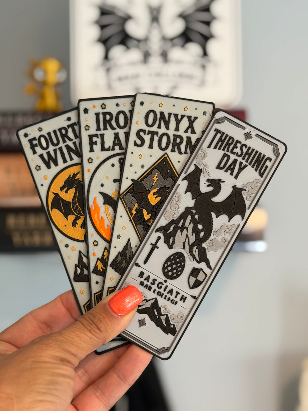 Empyrean Bookmark Set | Fourth Wing, Iron Flame, Onyx Storm & Threshing Day | 4 Piece 3D Printed Bookmark Collection