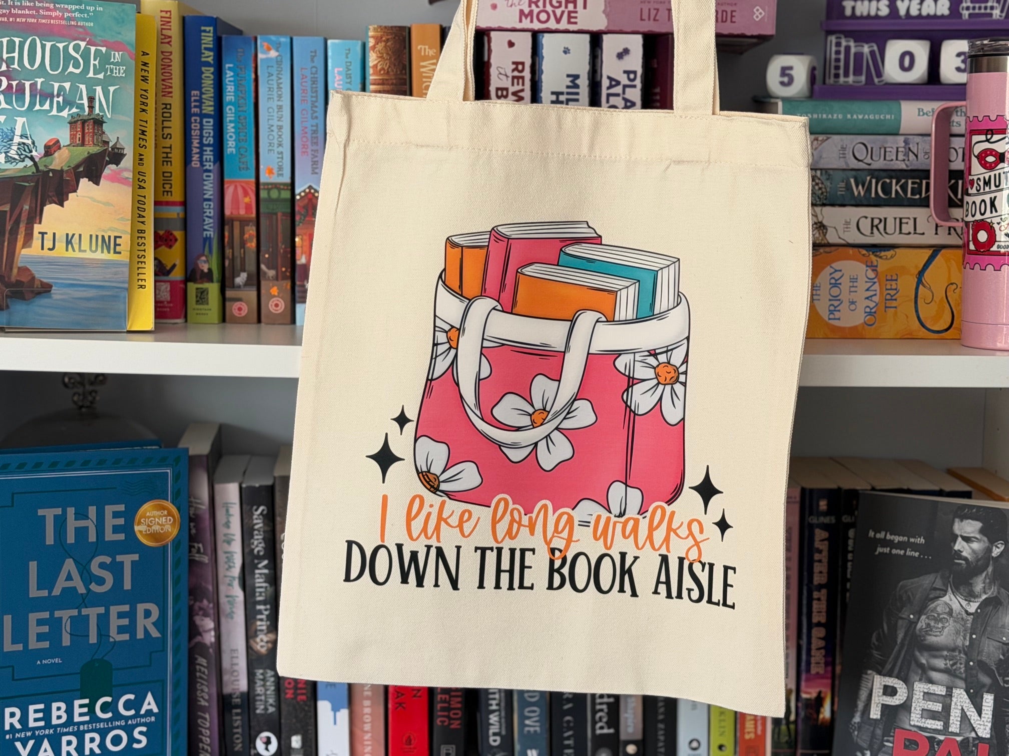 I Like Long Walks Down the Book Aisle Canvas Tote Bag | Book Lover Tote